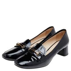 Pre Owned Prada Black Patent Leather Block Heel Loafer Pumps Size 40