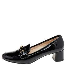 Pre Owned Prada Black Patent Leather Block Heel Loafer Pumps Size 40