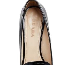 Pre Owned Prada Black Patent Leather Block Heel Loafer Pumps Size 40