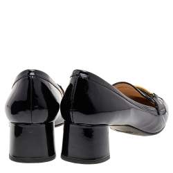 Pre Owned Prada Black Patent Leather Block Heel Loafer Pumps Size 40