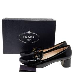 Pre Owned Prada Black Patent Leather Block Heel Loafer Pumps Size 40