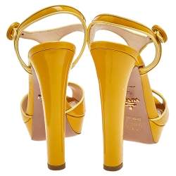 Pre Owned Prada Yellow Patent Leather T-Strap Platform Sandals Size 37.5