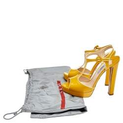 Pre Owned Prada Yellow Patent Leather T-Strap Platform Sandals Size 37.5