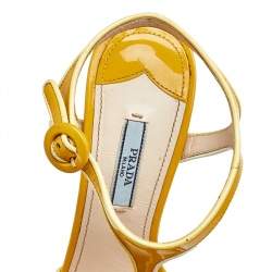 Pre Owned Prada Yellow Patent Leather T-Strap Platform Sandals Size 37.5