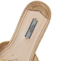 Pre Owned Prada Gold Saffiano Leather Flat Slides Size 41
