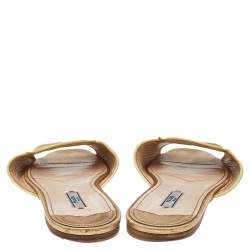 Pre Owned Prada Gold Saffiano Leather Flat Slides Size 41