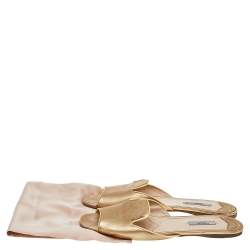 Pre Owned Prada Gold Saffiano Leather Flat Slides Size 41