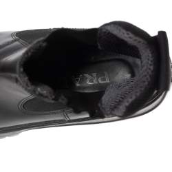 Pre Owned Prada Black Leather and Elastic Ankle Boots Size 37.5