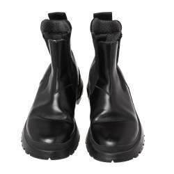 Pre Owned Prada Black Leather and Elastic Ankle Boots Size 37.5