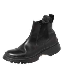 Pre Owned Prada Black Leather and Elastic Ankle Boots Size 37.5