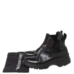 Pre Owned Prada Black Leather and Elastic Ankle Boots Size 37.5