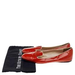 Pre Owned Prada Orange Patent Leather Smoking Slipper Size 39