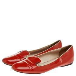 Pre Owned Prada Orange Patent Leather Smoking Slipper Size 39