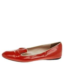 Pre Owned Prada Orange Patent Leather Smoking Slipper Size 39