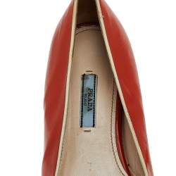 Pre Owned Prada Orange Patent Leather Smoking Slipper Size 39