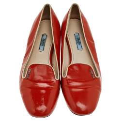Pre Owned Prada Orange Patent Leather Smoking Slipper Size 39