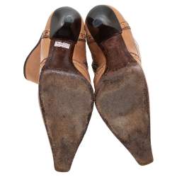 Pre Owned Prada Tan Brogue Leather Square Toe Mid Calf Boot Size 36.5