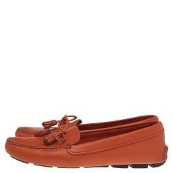 Prada Orange Leather Bow Slip On Loafers Size 35.5