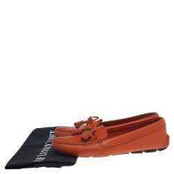 Prada Orange Leather Bow Slip On Loafers Size 35.5