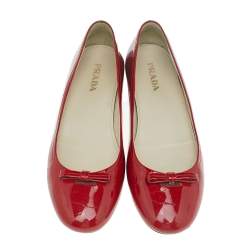 Pre Owned Prada Red Patent Leather Bow Ballet Flat Size 39