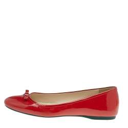 Pre Owned Prada Red Patent Leather Bow Ballet Flat Size 39