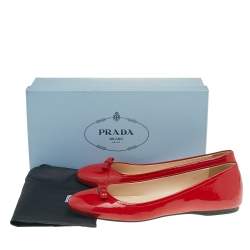Pre Owned Prada Red Patent Leather Bow Ballet Flat Size 39