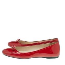 Pre Owned Prada Red Patent Leather Bow Ballet Flat Size 39