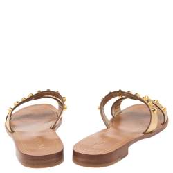 Pre Owned Prada Metallic Gold Leather Studded Flat Slide Size 38.5