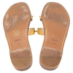 Pre Owned Prada Metallic Gold Leather Studded Flat Slide Size 38.5