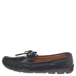 Pre Owned Prada Black Python Embossed Leather Slip On Loafers Size 41
