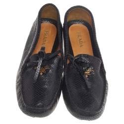 Pre Owned Prada Black Python Embossed Leather Slip On Loafers Size 41