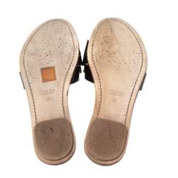 Pre Owned Prada Black Patent Leather Crystal And Bow Embellished Flat Slides Size 38