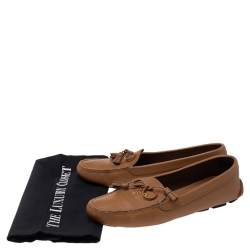 Pre Owned Prada Tan Saffiano Leather Bow Loafers Size 38.5