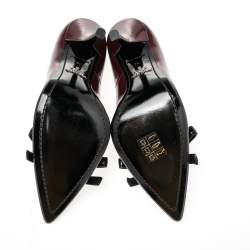 Pre Owned Prada Burgundy Patent Pointed Toe Bow Pumps Size 36