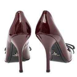 Pre Owned Prada Burgundy Patent Pointed Toe Bow Pumps Size 36