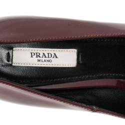 Pre Owned Prada Burgundy Patent Pointed Toe Bow Pumps Size 36