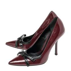 Pre Owned Prada Burgundy Patent Pointed Toe Bow Pumps Size 36