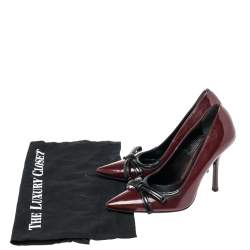 Pre Owned Prada Burgundy Patent Pointed Toe Bow Pumps Size 36