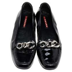 Pre Owned Prada Black Patent Leather Chain Details Loafers Size 37