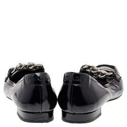 Pre Owned Prada Black Patent Leather Chain Details Loafers Size 37