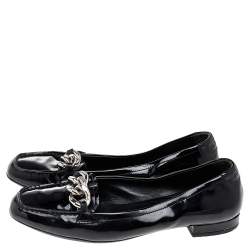 Pre Owned Prada Black Patent Leather Chain Details Loafers Size 37
