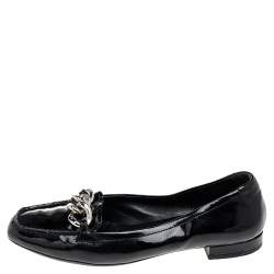 Pre Owned Prada Black Patent Leather Chain Details Loafers Size 37