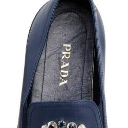Pre Owned Prada Blue Leather Embellished Slip On Sneakers Size 38.5
