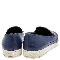 Pre Owned Prada Blue Leather Embellished Slip On Sneakers Size 38.5