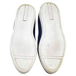 Pre Owned Prada Blue Leather Embellished Slip On Sneakers Size 38.5