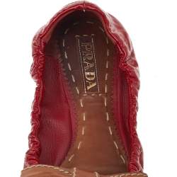 Prada Red/Brown Patent Leather Bow Scrunch Ballet Flats Size 38