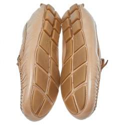 Pre Owned Prada Beige Patent Saffiano Leather Bow Slip On Loafers Size 39