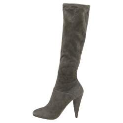 Pre Owned Prada Grey Suede Knee Length Boots Size 38.5