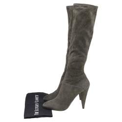 Pre Owned Prada Grey Suede Knee Length Boots Size 38.5