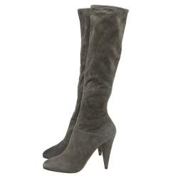 Pre Owned Prada Grey Suede Knee Length Boots Size 38.5